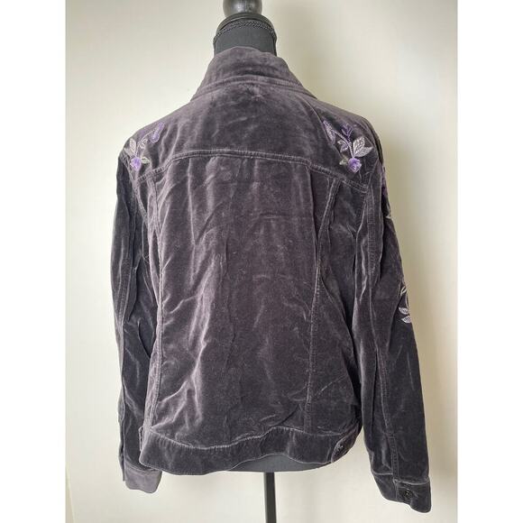 Style&Co Women's Velvet Embroidered Floral On Sleeves 100% Cotton Jacket Gray L - Picture 2 of 10